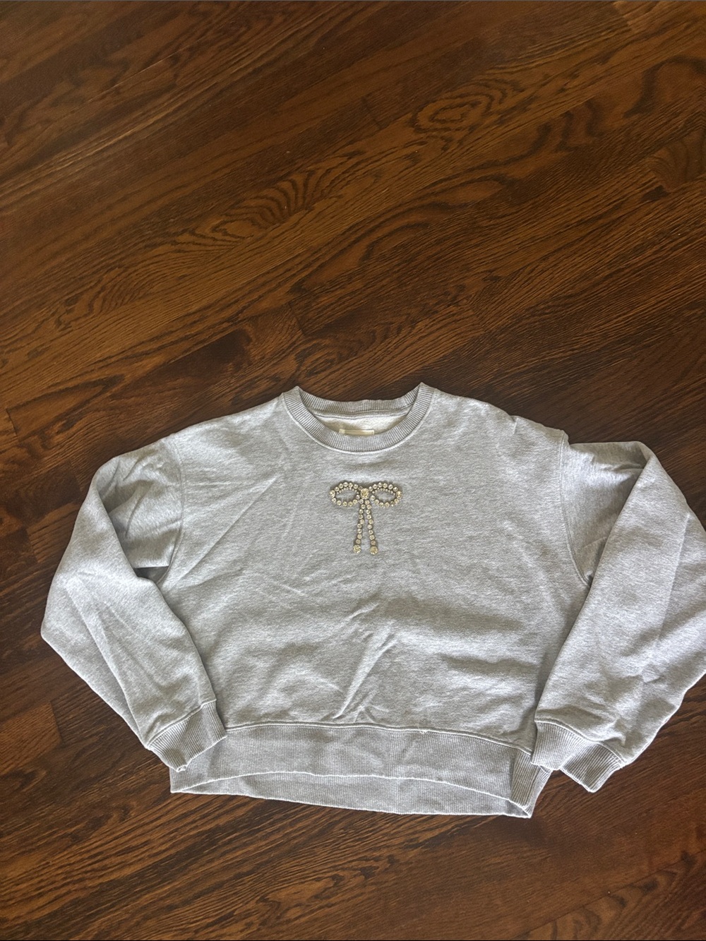 American Eagle Outfitters Light Gray Pearl Bow Crewneck Sweatshirt